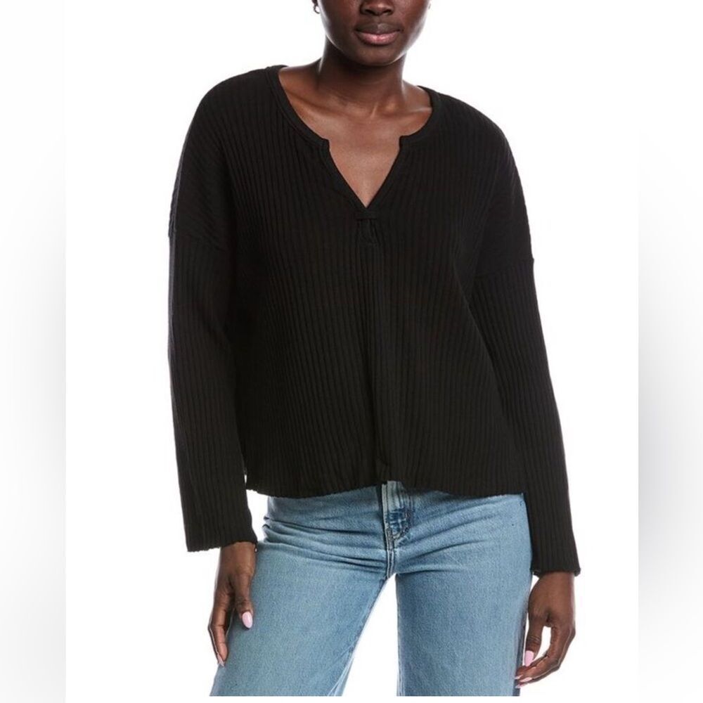 Project Social T NWT Getaway Notch Neck Sweater Ribbed Pullover Black Size Small
